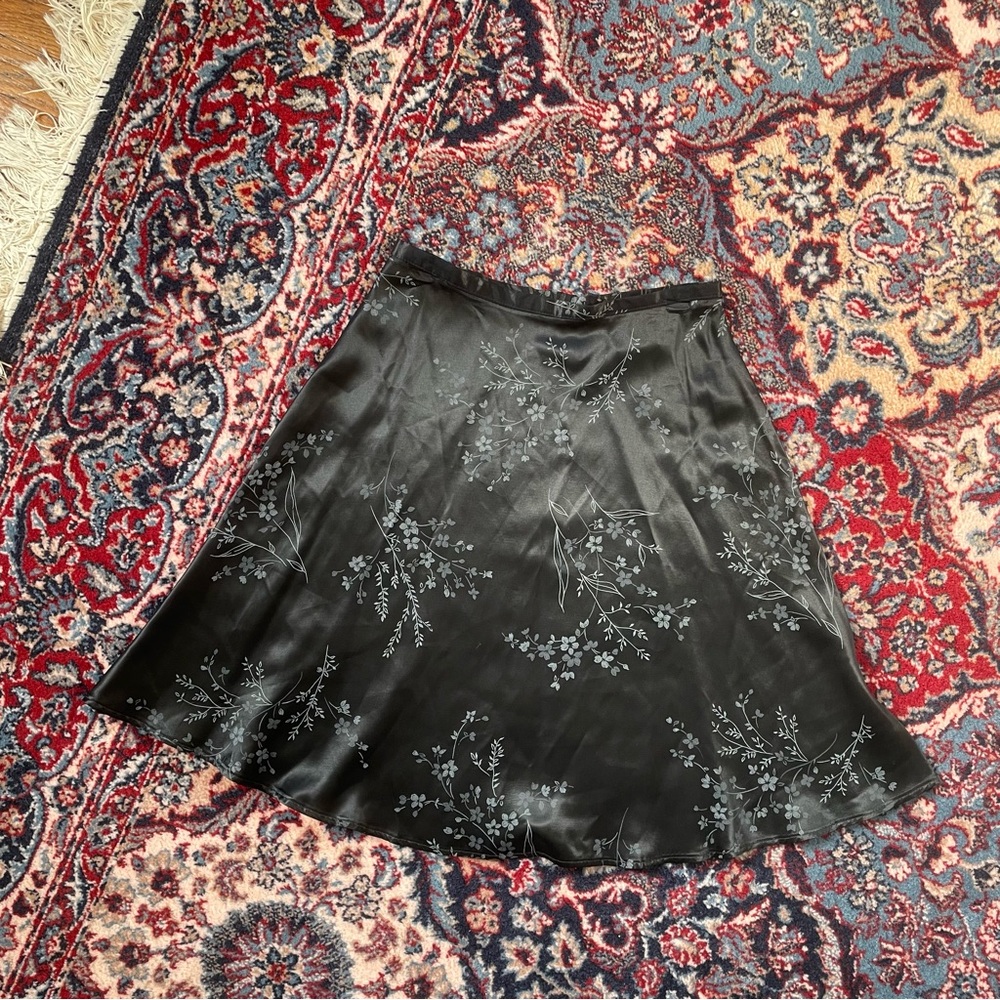 Vintage 90s Satin Black Floral Mini Skirt